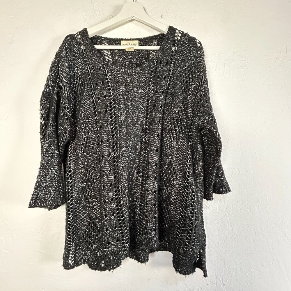 Ralph Lauren Denim & Supply Womens Open Knit Pullover Sweater Top Medium Black